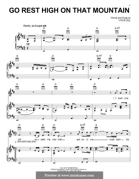 Go Rest High on That Mountain by V. Gill sheet music on MusicaNeo