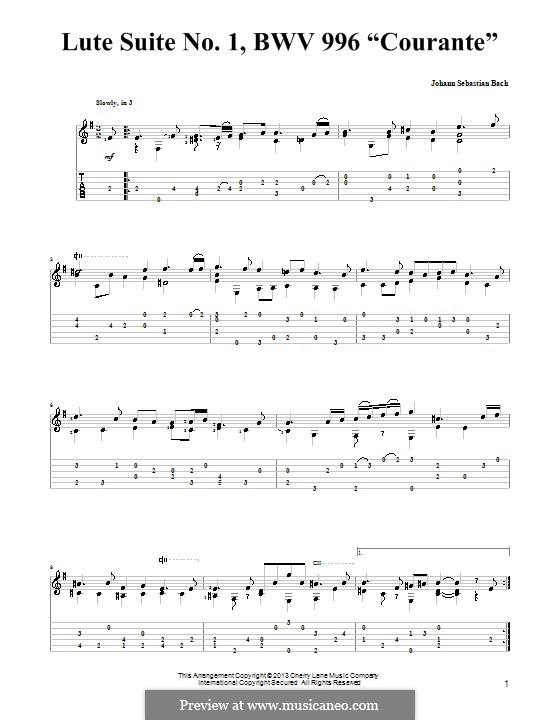 Suite for Lute (or Harpsichord) in E Minor, BWV 996 by J.S. Bach on