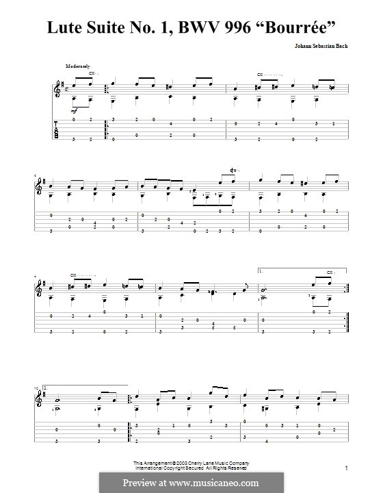 Suite for Lute (or Harpsichord) in E Minor, BWV 996 by J.S. Bach on