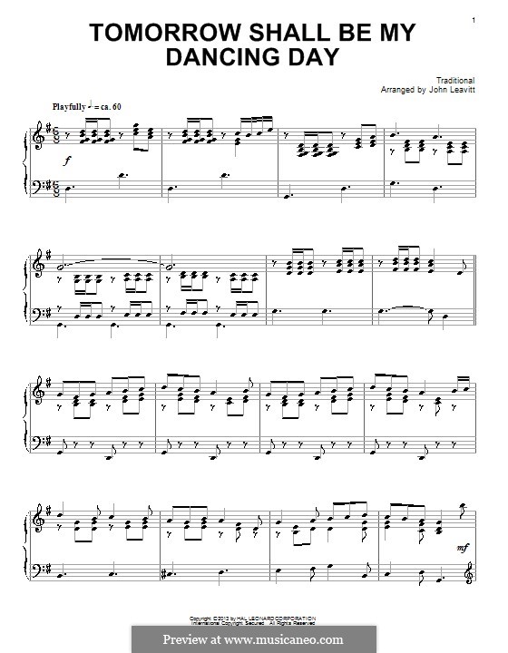 Tomorrow Shall Be My Dancing Day by folklore sheet music on MusicaNeo