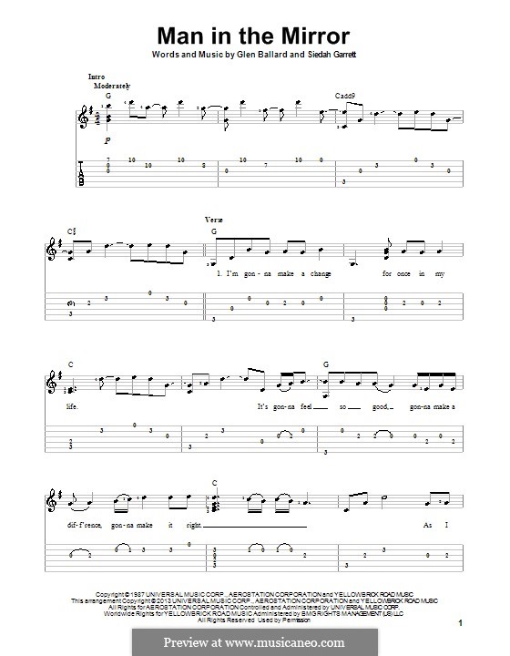 Man in the Mirror by G. Ballard, S. Garrett sheet music on MusicaNeo