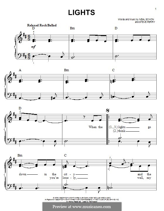 Lights (Journey) by N. Schon, S. Perry sheet music on MusicaNeo