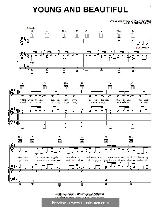 Young and Beautiful (Lana Del Ray) by R. Nowels, E. Grant on MusicaNeo