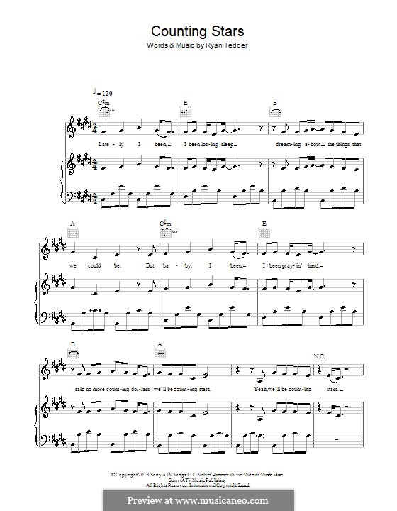 Counting Stars (One Republic) by R.B. Tedder sheet music on MusicaNeo