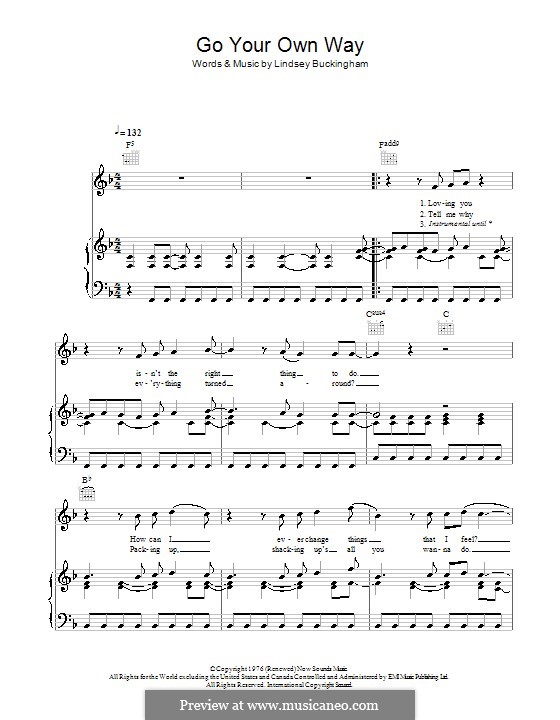 Go Your Own Way (Fleetwood Mac) by L. Buckingham sheet music on MusicaNeo