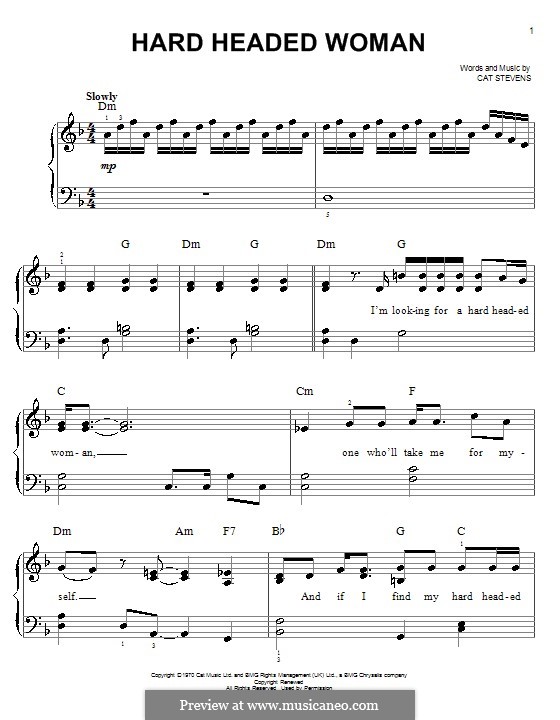 Hard Headed Woman by C. Stevens sheet music on MusicaNeo