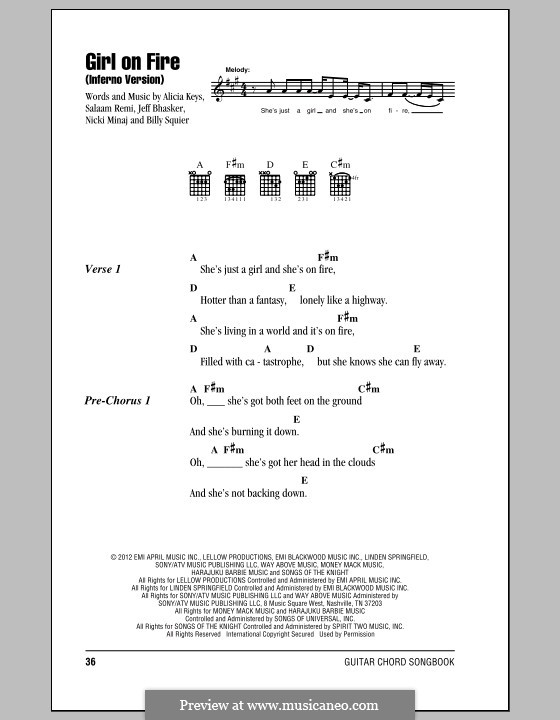 Girl on Fire by Alicia Keys, J. Bhasker, S. Remi, B. Squier on MusicaNeo
