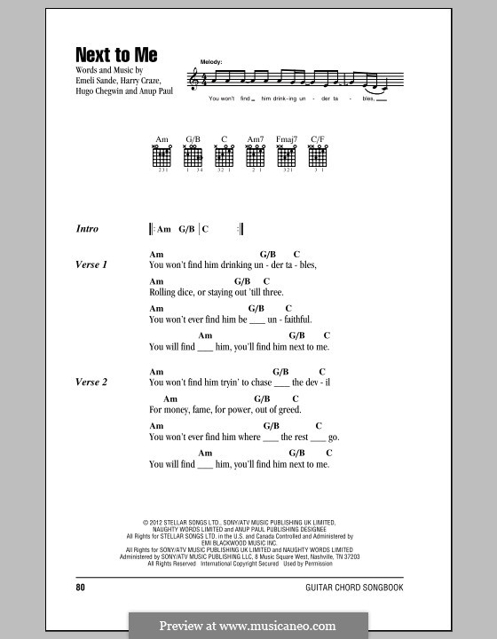 Next to Me by E. Sandé, H. Craze, H. Chegwin, A. Kumar Paul on MusicaNeo