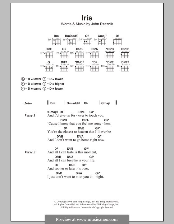 Iris (Goo Goo Dolls) by J. Rzeznik sheet music on MusicaNeo