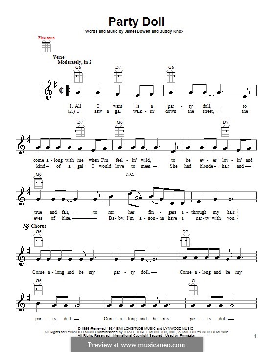 Party Doll (Buddy Knox) by J. Bowen sheet music on MusicaNeo