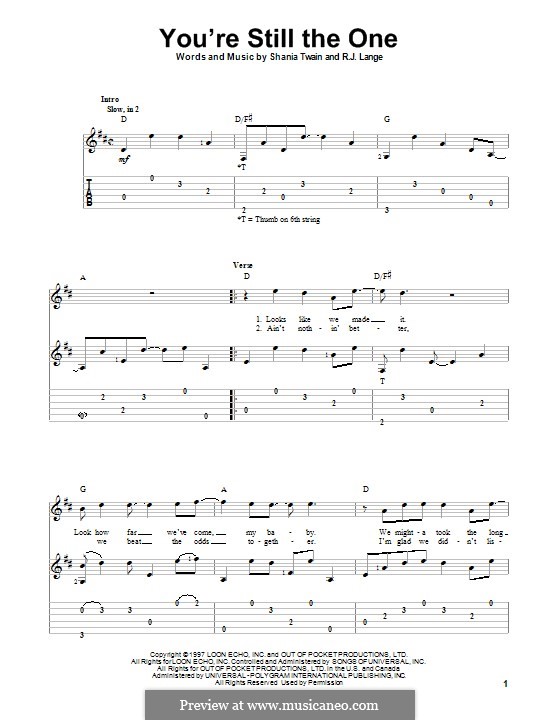 You're Still the One by R.J. Lange, S. Twain sheet music on MusicaNeo