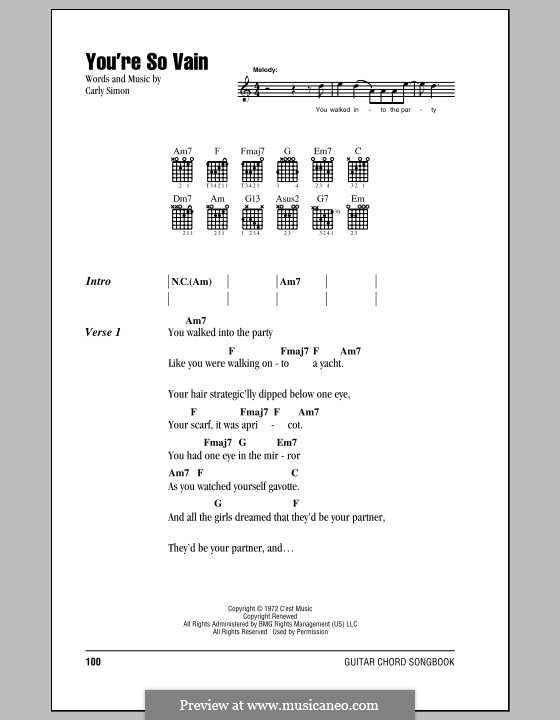 You're So Vain by C. Simon sheet music on MusicaNeo