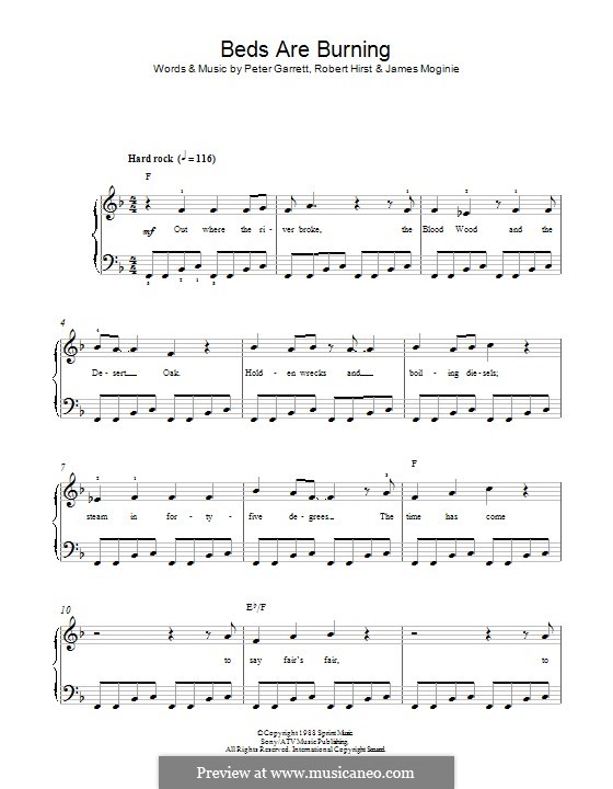 Beds Are Burning (Midnight Oil) by J. Moginie, P. Garrett, R. Hirst on