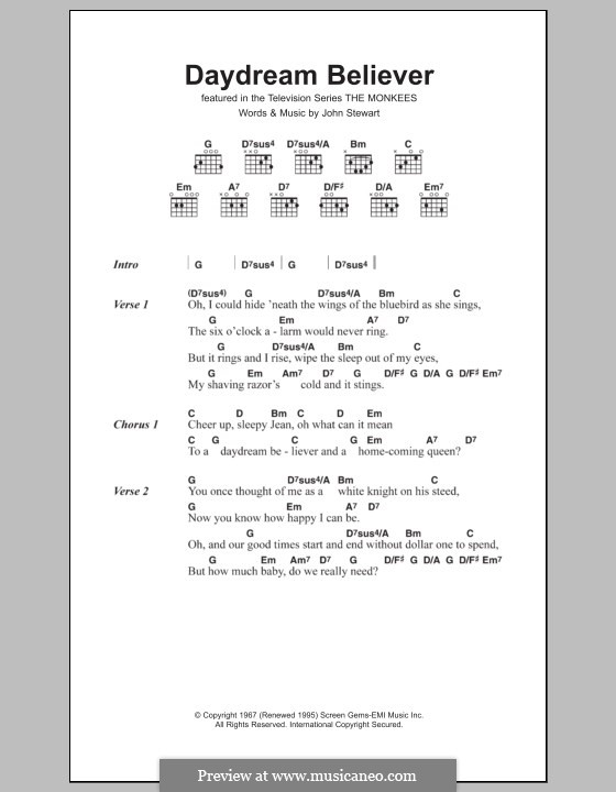 Daydream Believer (The Monkees) by J. Stewart sheet music on MusicaNeo