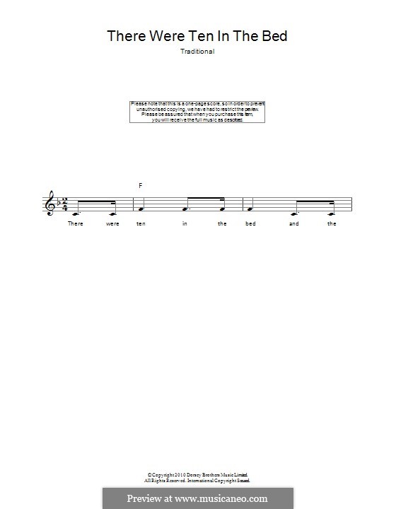 There Were Ten in a Bed by folklore sheet music on MusicaNeo