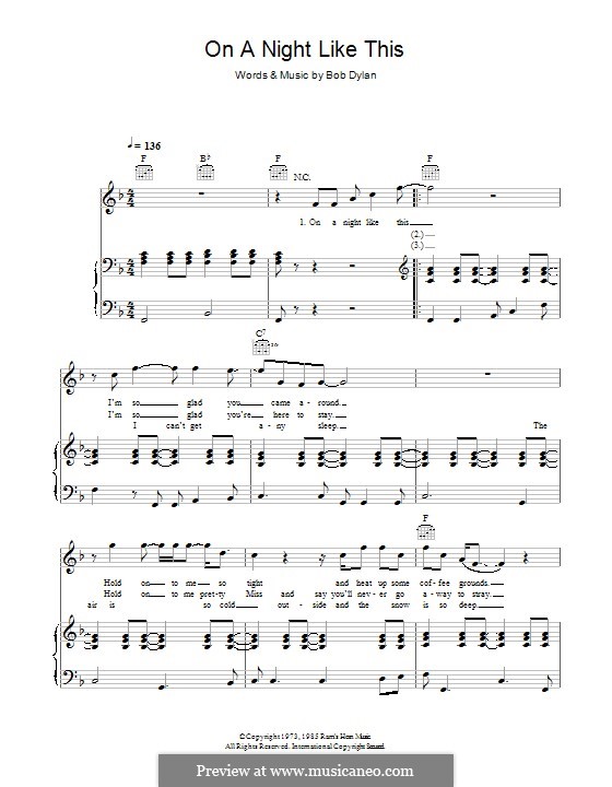 On a Night Like This by B. Dylan sheet music on MusicaNeo