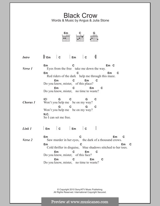 Black Crow by A. Stone, J. Stone sheet music on MusicaNeo