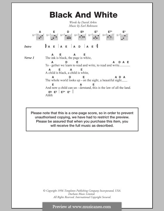 Black and White (Three Dog Night) by D. Arkin, E. Robinson on MusicaNeo