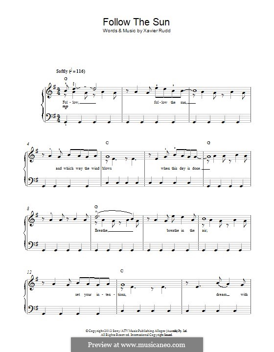 Follow the Sun by X. Rudd sheet music on MusicaNeo