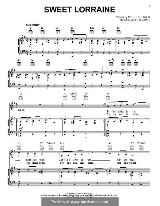 Sweet Lorraine by P. Griffin sheet music on MusicaNeo