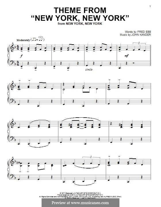 New York, New York (Frank Sinatra) by J. Kander sheet music on MusicaNeo
