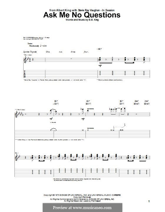 Ask Me No Questions by B. King sheet music on MusicaNeo