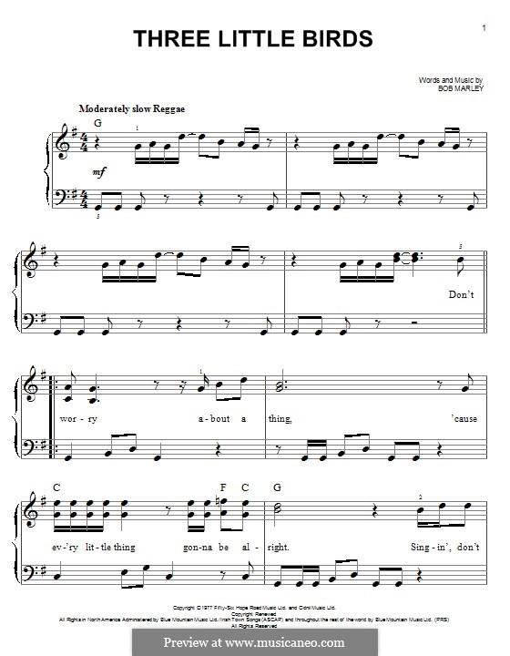 Three Little Birds by B. Marley sheet music on MusicaNeo