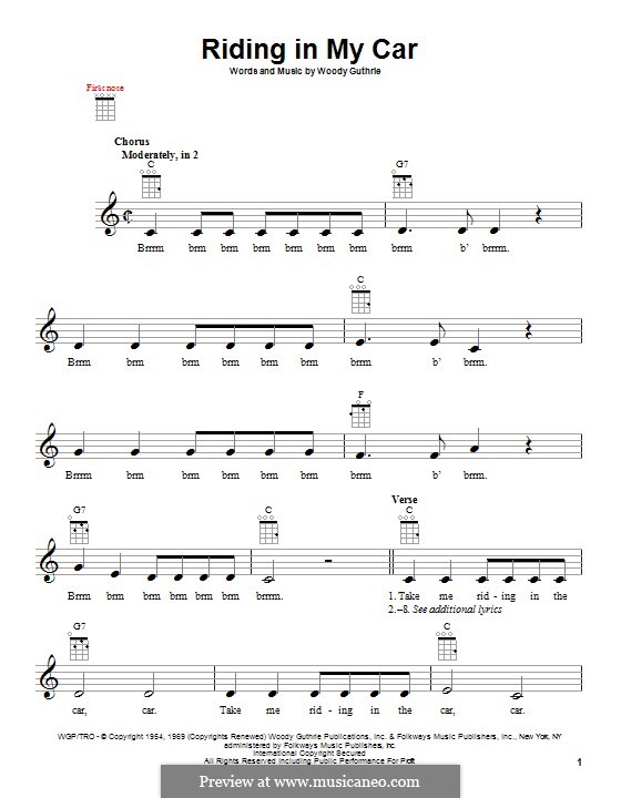Riding in My Car by W. Guthrie sheet music on MusicaNeo