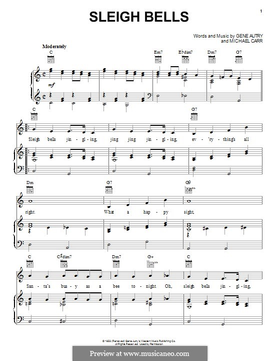 Sleigh Bells by G. Autry, M. Carr sheet music on MusicaNeo