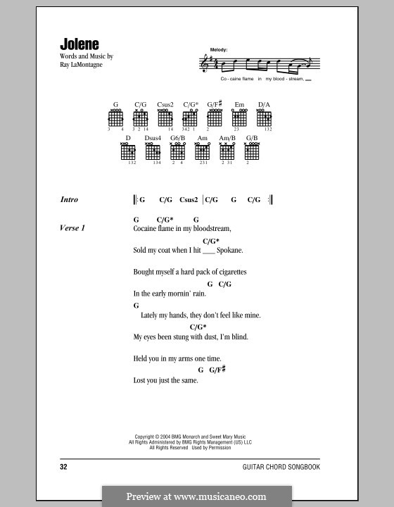Jolene by R. LaMontagne sheet music on MusicaNeo
