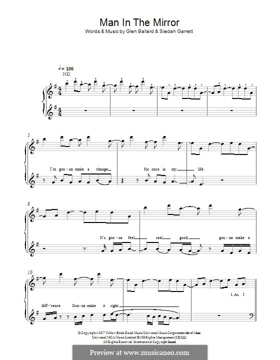 Man in the Mirror by G. Ballard, S. Garrett sheet music on MusicaNeo