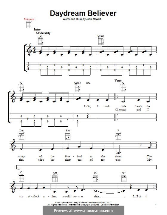 Daydream Believer (The Monkees) by J. Stewart sheet music on MusicaNeo