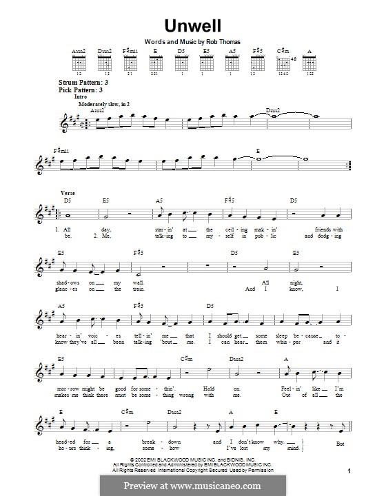 Unwell (Matchbox Twenty) by R. Thomas sheet music on MusicaNeo