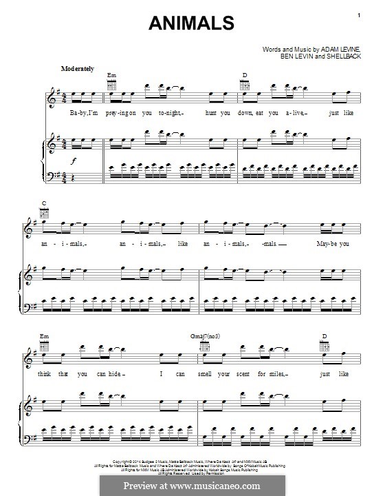 Animals (Maroon 5) by Shellback, A. Levine, B. Levin on MusicaNeo