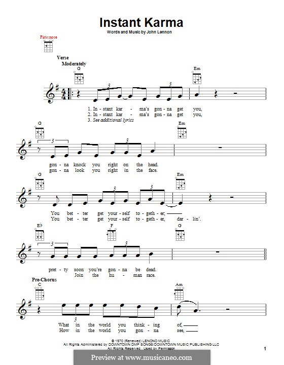 Instant Karma by J. Lennon sheet music on MusicaNeo