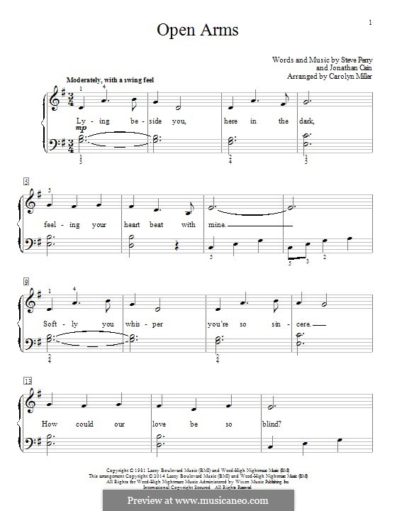 Open Arms (Journey) by J. Cain, S. Perry sheet music on MusicaNeo