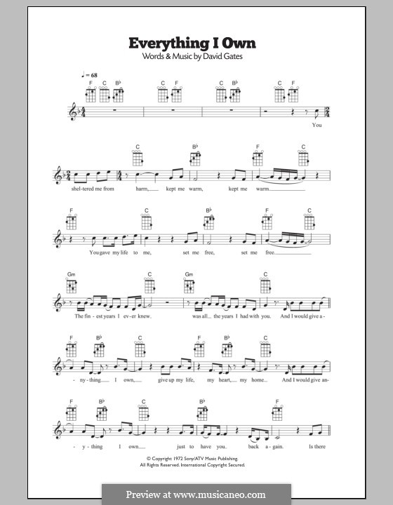 Everything I Own (Bread) by D. Gates sheet music on MusicaNeo