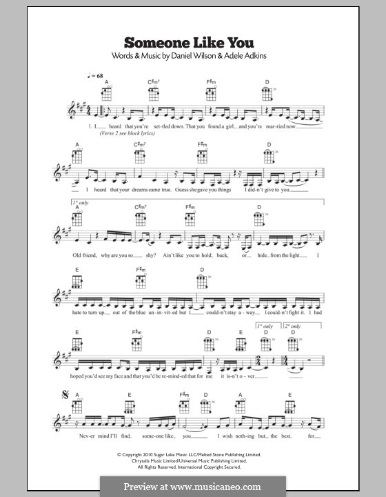 Someone Like You by Adele, D. Wilson sheet music on MusicaNeo