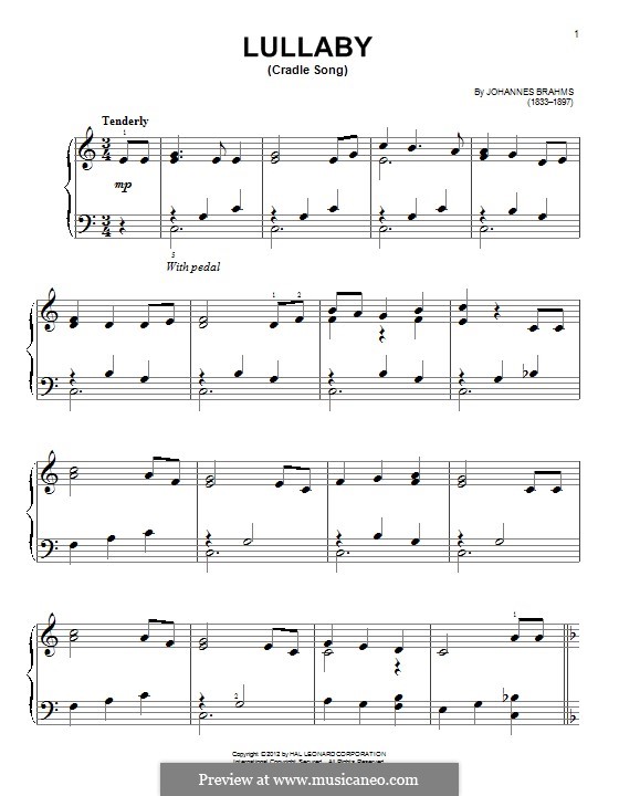 No.4 Cradle Song (Five Songs, Op.49) by J. Brahms on MusicaNeo