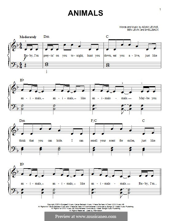 Animals (Maroon 5) by Shellback, A. Levine, B. Levin on MusicaNeo