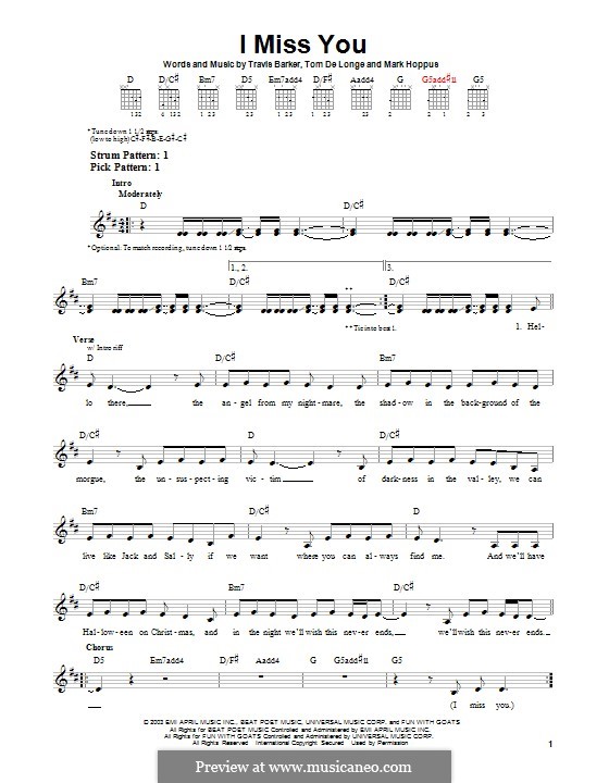 I Miss You (Blink182) by M. Hoppus, T. DeLonge, T. Barker on MusicaNeo