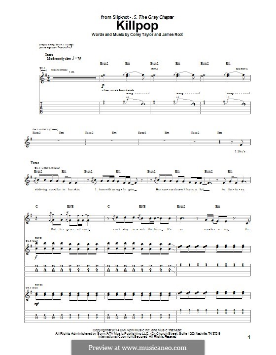 Killpop (Slipknot) by C. Taylor, J. Root sheet music on MusicaNeo