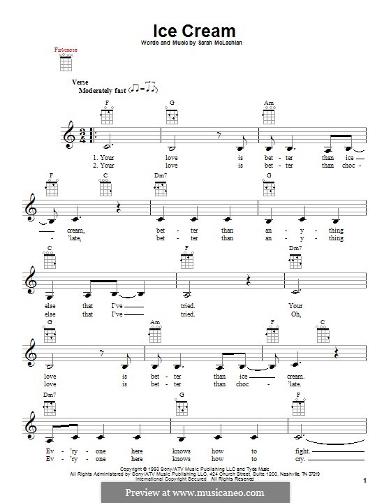 Ice Cream by S. McLachlan sheet music on MusicaNeo