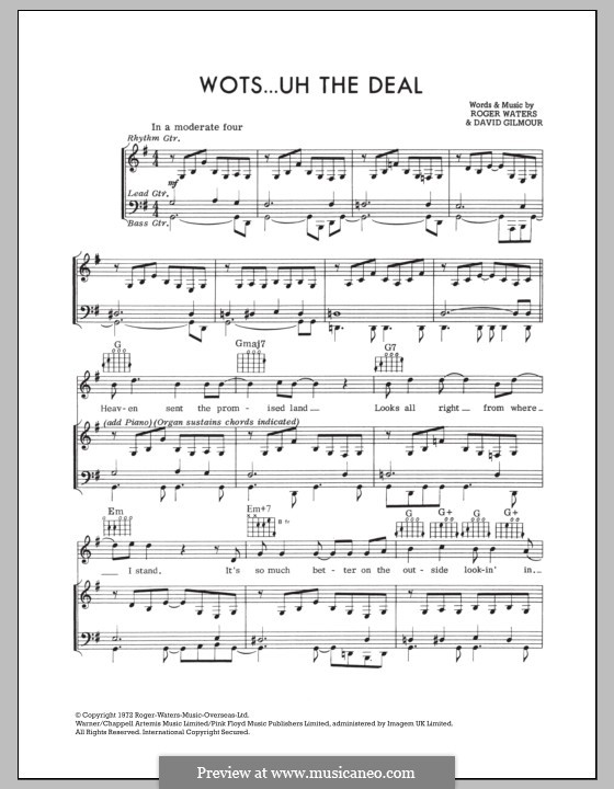 Wot's...Uh The Deal? (Pink Floyd) by D. Gilmour, R. Waters on MusicaNeo