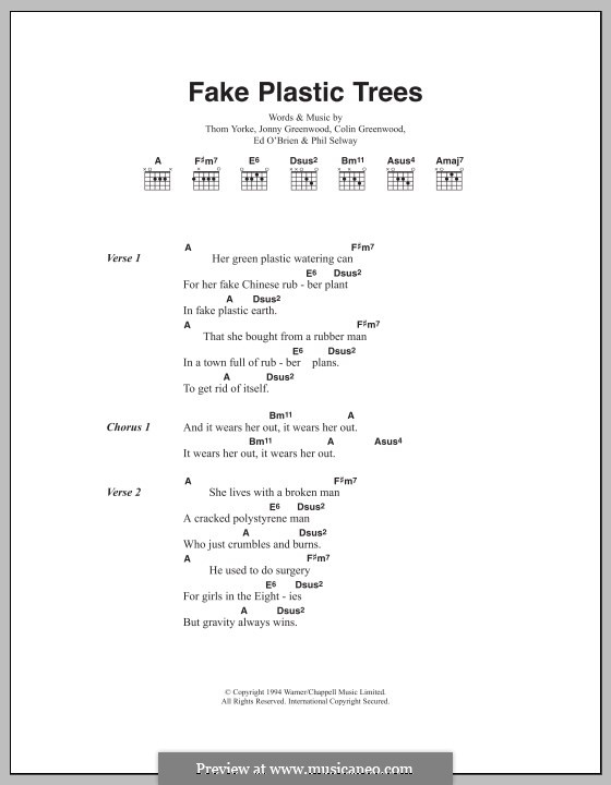 Fake Plastic Trees (Radiohead) by C. Greenwood, E. O'Brien, Jonny