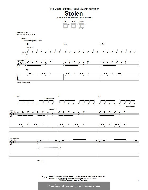 Stolen (Dashboard Confessional) by C. Carrabba sheet music on MusicaNeo