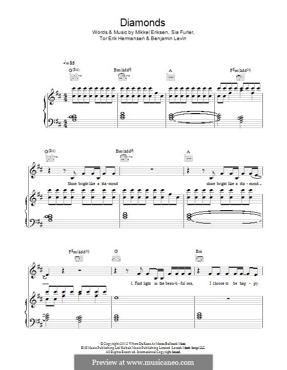 Diamonds (Rihanna) by B. Levin, M.S. Eriksen, S. Furler on MusicaNeo