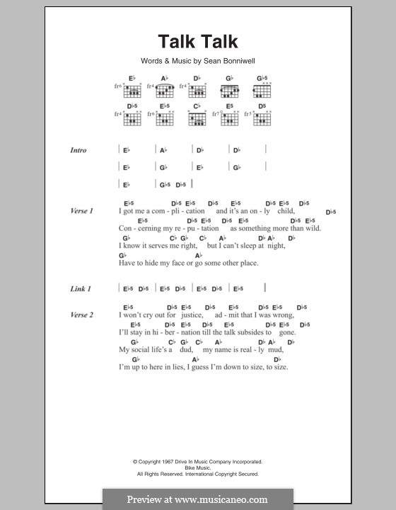 Talk Talk (The Music Machine) by S. Bonniwell sheet music on MusicaNeo
