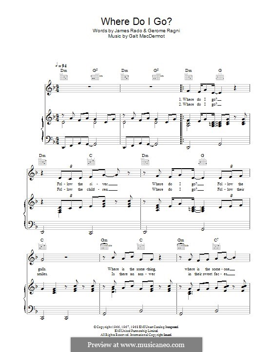 Where Do I Go? (from Hair) by G. MacDermot sheet music on MusicaNeo