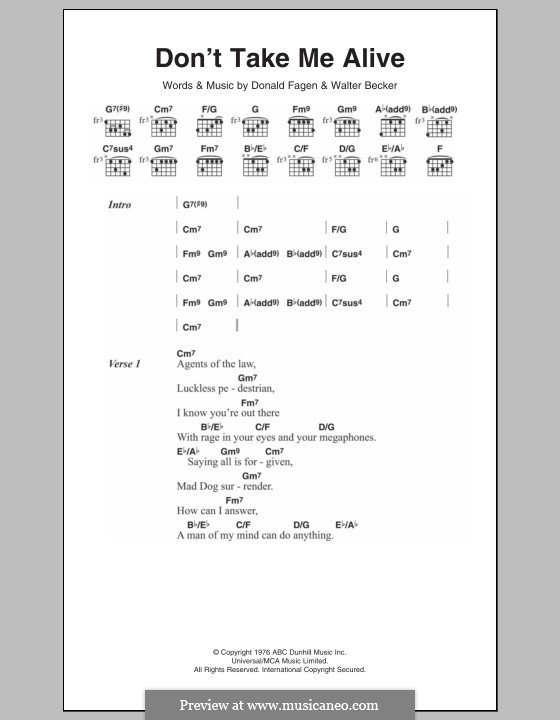 Don't Take Me Alive by D. Fagen, W. Becker sheet music